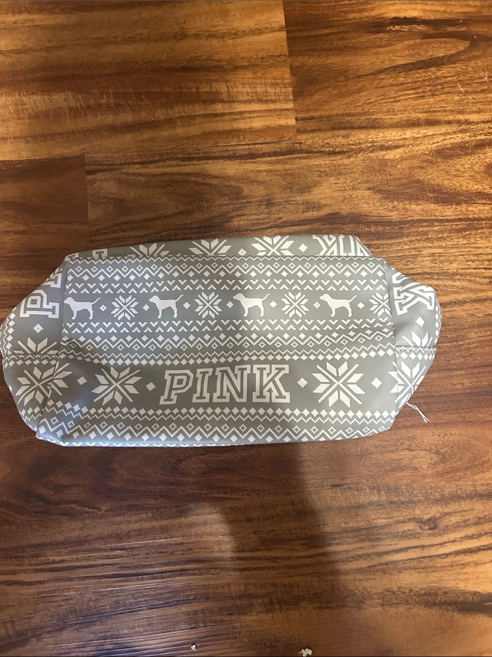 PINK Victoria's Secret Grey and White Nordic Cosmetic Pouch